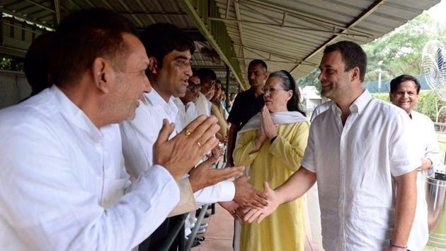 Sonia Gandhi and Rahul Gandhi meet MLAs from Gujarat at the Congress presidents residence in New Delhi on August 21. (Twitter) Sonia Gandhi and Rahul Gandhi meet MLAs from Gujarat at the Congress presidents residence in New Delhi on August 21. (Twitter)