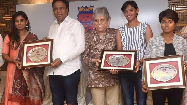 Diana Edulji (centre) said it is not yet well accepted within Board of Control for Cricket in India that women’s cricket is doing well.(PTI)