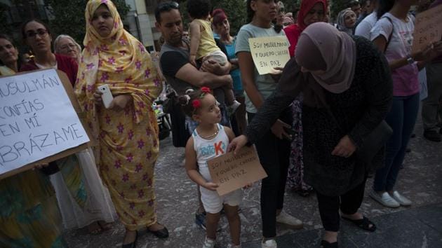 Muslims attend a demonstration in Granada on August 23, 2017 in protest against a surge in anti-Islamic hate crimes following last week's deadly attacks in Barcelona and Cambrils. (AFP Photo) Muslims attend a demonstration in Granada on August 23, 2017 in protest against a surge in anti-Islamic hate crimes following last week's deadly attacks in Barcelona and Cambrils. (AFP Photo)