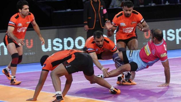 Jaipur Pink Panthers were victorious against U Mumba in the Pro Kabaddi League. (HT Photo) Jaipur Pink Panthers were victorious against U Mumba in the Pro Kabaddi League. (HT Photo)