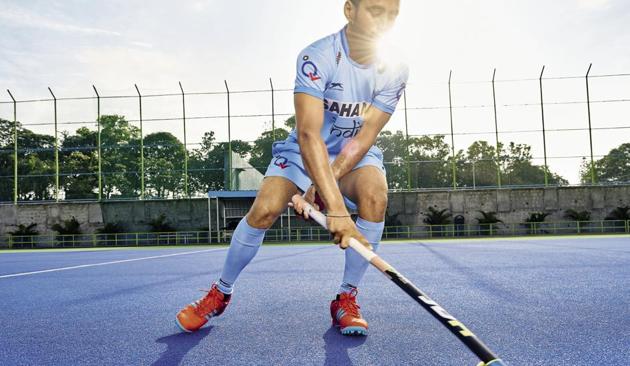 Manpreet Singh has been leading the national hockey team as captain since May 2017. (Manpreet wears the ‘Hockey India’ national colours playing kit and shoes from Adidas. Make-up and hair by Madhura Iyli)(Photos shot exclusively for HT Brunch by Prabhat Shetty)