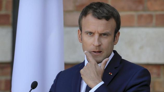 French President Emmanuel Macron gestures at a press conference in Bulgaria.(AP)