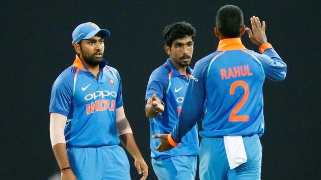 It was Jasprit Bumrah (C), who was the pick of the Indian bowlers with figures of 4/43. Sri Lanka posted 236/8 in 50 overs. (REUTERS)