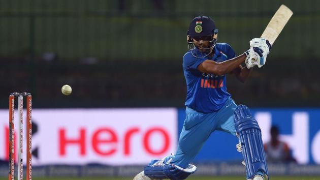 Indian cricket team's Bhuvneshwar Kumar hits a boundary during the second ODI against Sri Lanka cricket team at the Pallekele International Cricket Stadium in Pallekele on Thursday (AFP) Indian cricket team's Bhuvneshwar Kumar hits a boundary during the second ODI against Sri Lanka cricket team at the Pallekele International Cricket Stadium in Pallekele on Thursday (AFP)