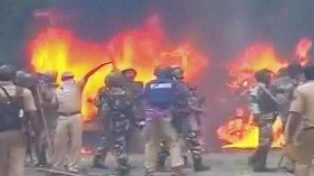 Followers of Dera Sacha Sauda chief Gurmeet Ram Rahim went on a rampage after the conviction of the self-styled godman in a rape case on Friday. (PTI Photo) Followers of Dera Sacha Sauda chief Gurmeet Ram Rahim went on a rampage after the conviction of the self-styled godman in a rape case on Friday. (PTI Photo)