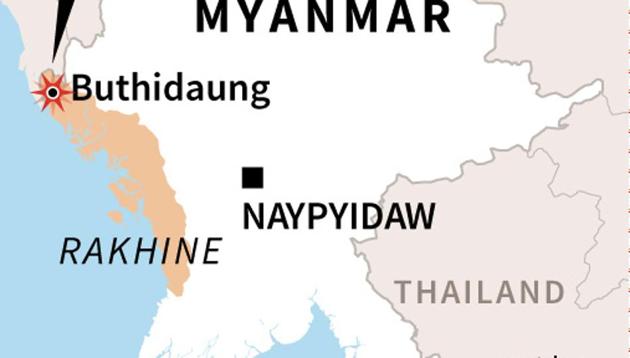 Map of Myanmar locating the area where militants launched an attack on more than 20 police posts Friday.(AFP)