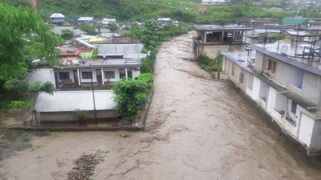 An orphanage was washed away due to flash floods at Karong, while mudslides destroyed at least seven houses at Chakhumei, both located along NH-2 in Senapati district.(HT)