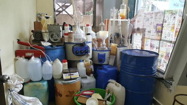 The materials seized from the Palghar factory. (HT) The materials seized from the Palghar factory. (HT)