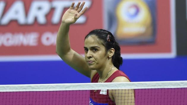 Saina Nehwal reacts after winning her quarter-final women's singles match against Scotland's Kirsty Gilmour during the 2017 World Badminton Championships at Emirates Arena in Glasgow on Friday. (AFP) Saina Nehwal reacts after winning her quarter-final women's singles match against Scotland's Kirsty Gilmour during the 2017 World Badminton Championships at Emirates Arena in Glasgow on Friday. (AFP)