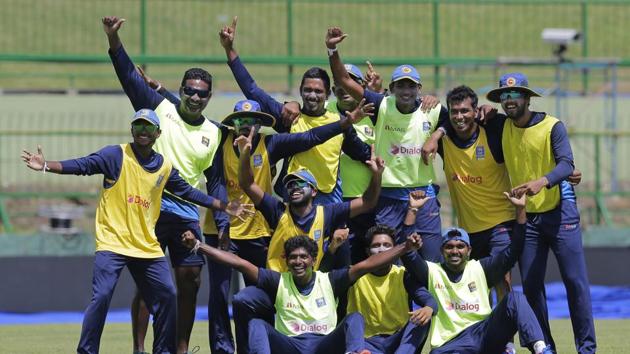 Sri Lankan cricketers looked in good spirits ahead of the practice session for the third ODI against India. (AP) 