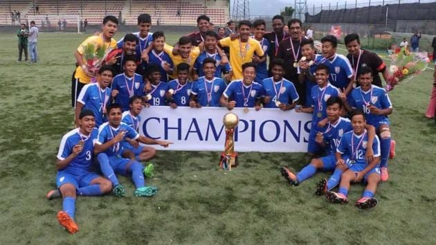 Indian U-15 football team won the SAFF Championships title in Kathmandu.(AIFF)