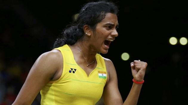 PV Sindhu defeated Chen Yufei in the women’s singles semi-final at the World Badminton Championships in Glasgow. Get highlights of PV Sindhu vs Chen Yufei, World Badminton Championships, here.(HT Photo)
