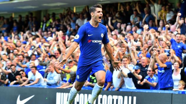 Chelsea's Alvaro Morata celebrates scoring his team's second goal during the English Premier League match against Everton. (AFP) Chelsea's Alvaro Morata celebrates scoring his team's second goal during the English Premier League match against Everton. (AFP)