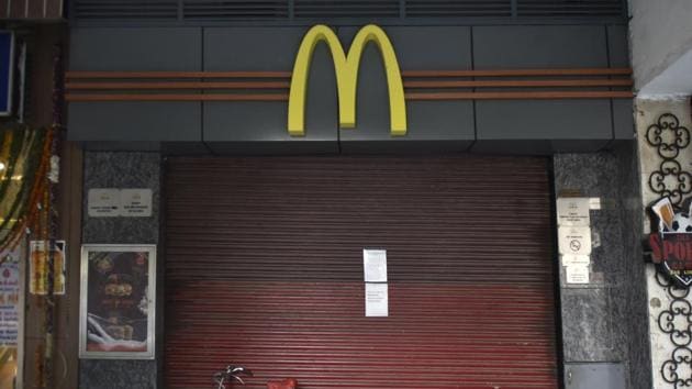 A shut McDonald's outlet at Connaught place in New Delhi, India, on Monday. (Ravi Choudhary/HT PHOTO) 
