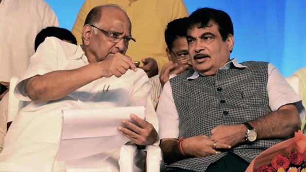 Union transport minister Nitin Gadkari (R) with NCP chief Sharad Pawar at the foundation stone laying ceremony of a project of National Highways Authority in Pune on Sunday. (PTI) Union transport minister Nitin Gadkari (R) with NCP chief Sharad Pawar at the foundation stone laying ceremony of a project of National Highways Authority in Pune on Sunday. (PTI)