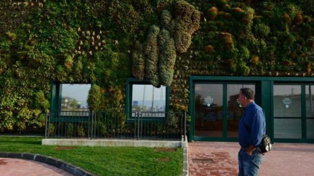 A vertical garden on a shopping mall facade near Milan in Italy. (AFP Photo) A vertical garden on a shopping mall facade near Milan in Italy. (AFP Photo)
