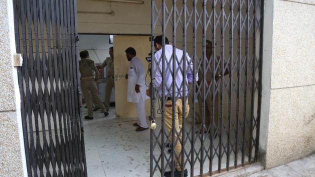 Channel gate of the building has enough space to allow animals to enter. (Deepak Gupta /HT Photo) Channel gate of the building has enough space to allow animals to enter. (Deepak Gupta /HT Photo)