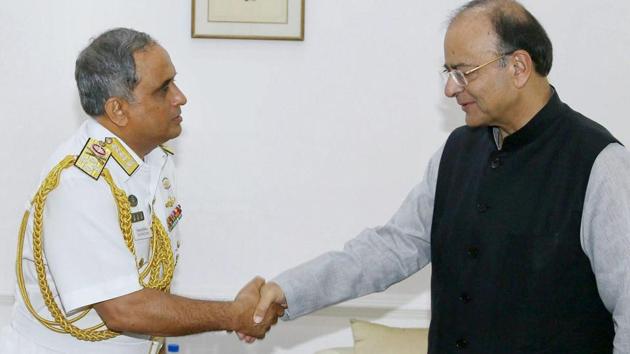The Chief of Naval Staff of Bangladesh Admiral Nizamuddin Ahmed calling on Union Minister for Defence Arun Jaitley, in New Delhi on Monday. R (PTI) The Chief of Naval Staff of Bangladesh Admiral Nizamuddin Ahmed calling on Union Minister for Defence Arun Jaitley, in New Delhi on Monday. R (PTI)