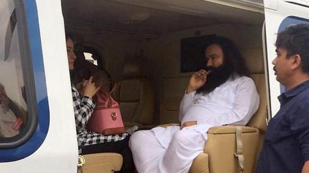 Dera Sacha Sauda chief Gurmeet Ram Rahim Singh was taken to a prison in Rohtak on Friday in a helicopter after being convicted of rape, which triggered rioting from his followers.(PTI photo)