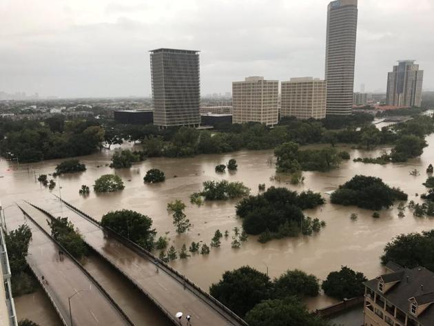 Flooded downtown Houston, as seen from a high rise on August 27, 2017. (Twitter/@caroleenarn via Reuters) Flooded downtown Houston, as seen from a high rise on August 27, 2017. (Twitter/@caroleenarn via Reuters)