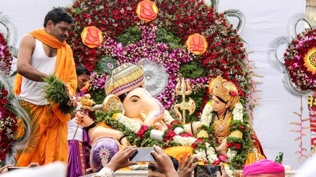 The Akhil Mandai Ganpati Mandal. (Sanket Wankhade/HT PHOTO)