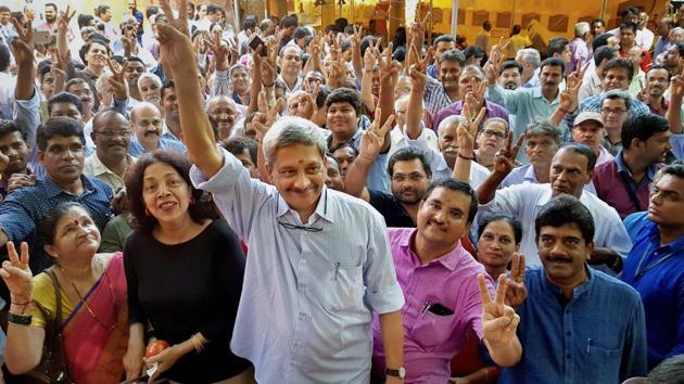 Goa chief minister Manohar Parrikar with his supporters before filing nomination papers for Panaji bypoll. Parrikar has won the bypoll by more than 4,000 votes. (PTI File Photo) Goa chief minister Manohar Parrikar with his supporters before filing nomination papers for Panaji bypoll. Parrikar has won the bypoll by more than 4,000 votes. (PTI File Photo)