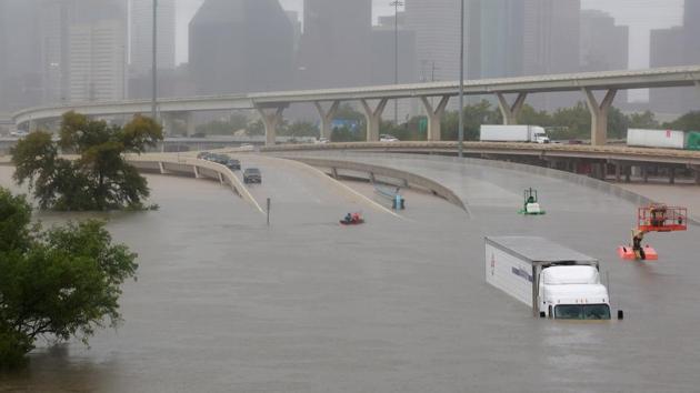 Interstate highway 45 is submerged from the effects of Hurricane Harvey seen during widespread flooding in Houston on Sunday. (REUTERS) Interstate highway 45 is submerged from the effects of Hurricane Harvey seen during widespread flooding in Houston on Sunday. (REUTERS)