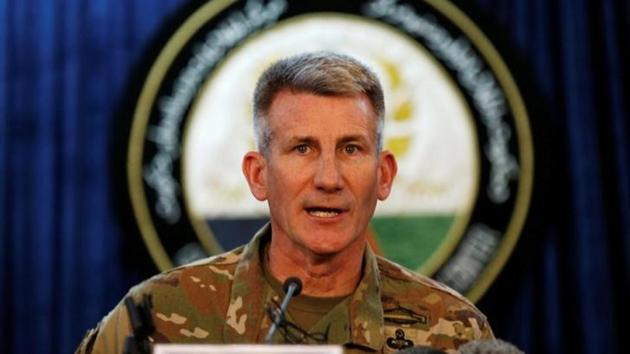 US Army Gen John Nicholson, commander of Resolute Support forces and US forces in Afghanistan, speaks during a news conference in Kabul, Afghanistan, in April 2017. (Reuters) US Army Gen John Nicholson, commander of Resolute Support forces and US forces in Afghanistan, speaks during a news conference in Kabul, Afghanistan, in April 2017. (Reuters)