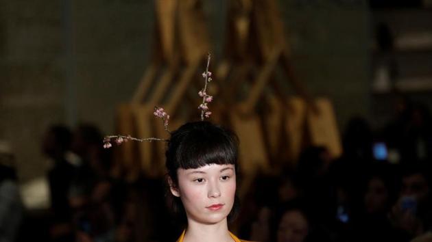 A model presents a creation during the Sao Paulo Fashion Week in Sao Paulo, Brazil on August 28, 2017. (AFP)