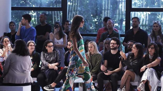 A model presents a creation during the Sao Paulo Fashion Week in Sao Paulo, Brazil on August 28, 2017. (AFP)