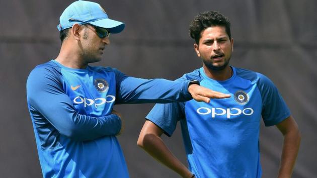 Former Indian cricket team skipper MS Dhoni gives some tips to Chinaman bowler Kuldeep Yadav during a practice session in Sri Lanka. Dhoni will be playing his 300th ODI when he takes the field against Sri Lanka cricket team in the fourth ODI in Colombo on Thursday. (PTI) Former Indian cricket team skipper MS Dhoni gives some tips to Chinaman bowler Kuldeep Yadav during a practice session in Sri Lanka. Dhoni will be playing his 300th ODI when he takes the field against Sri Lanka cricket team in the fourth ODI in Colombo on Thursday. (PTI)