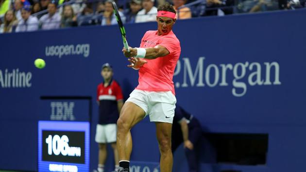 Rafael Nadal of Spain in action against Dusan Lajovic of Serbia & Montenegro during their first round match at US Open. (AFP)