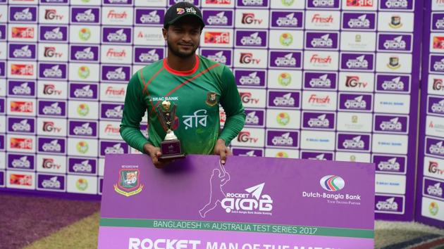 Shakib Al Hasan was voted Man of the Match for his 10 wickets and for his knock of 84. (AFP)