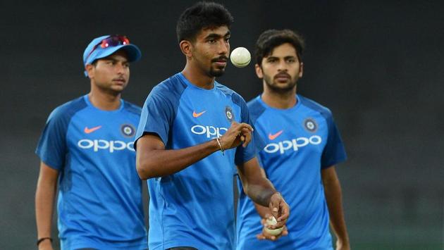 With 11 wickets in three games, Jasprit Bumrah (C) is the highest wicket-taker in the series so far. (AFP)