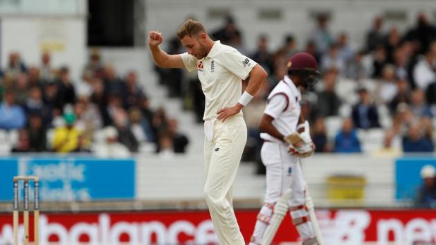 Stuart Broad got the wicket of Kieron Powell and ran out Kyle Hope for 0 as England dented West Indies. (Action Images via Reuters)