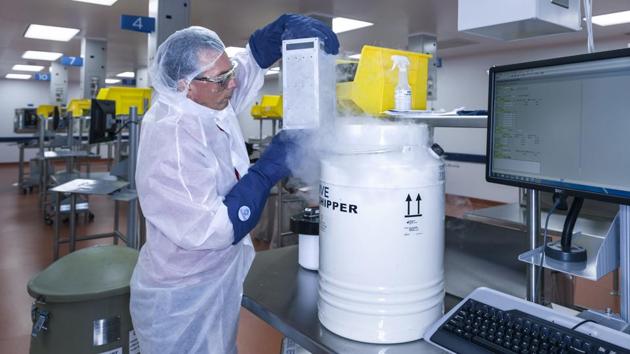 In this July 9, 2015, photo, provided by Novartis Pharmaceuticals Corp., human T cells belonging to cancer patients arrive at Novartis Pharmaceuticals Corp.'s Morris Plains, N.J., facility. This laboratory is where the T cells of cancer patients are processed and turned into super cells as part of a new gene therapy-based cancer treatment Novartis is a part of. (AP) In this July 9, 2015, photo, provided by Novartis Pharmaceuticals Corp., human T cells belonging to cancer patients arrive at Novartis Pharmaceuticals Corp.'s Morris Plains, N.J., facility. This laboratory is where the T cells of cancer patients are processed and turned into super cells as part of a new gene therapy-based cancer treatment Novartis is a part of. (AP)