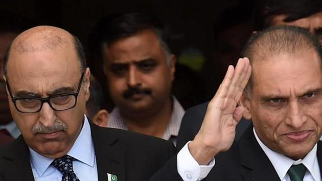 File photo of Pakistan’s former foreign secretary Aizaz Ahmad Chaudhry(right) waving as he walks with Pakistan's former envoy to India, Abdul Basit, after he arrived at Indira Gandhi International Airport in New Delhi on April 26, 2016. (AFP) File photo of Pakistan’s former foreign secretary Aizaz Ahmad Chaudhry(right) waving as he walks with Pakistan's former envoy to India, Abdul Basit, after he arrived at Indira Gandhi International Airport in New Delhi on April 26, 2016. (AFP)
