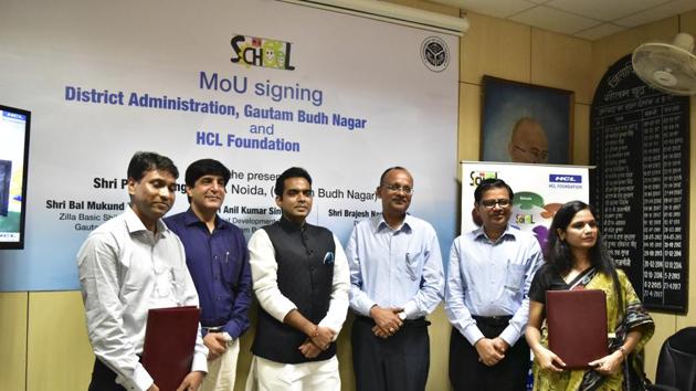 The HCL Foundation will be working to improve 35 primary and upper primary government schools in Noida where there is a requirement to upgrade the basic facilities. The HCL Foundation will be working to improve 35 primary and upper primary government schools in Noida where there is a requirement to upgrade the basic facilities.