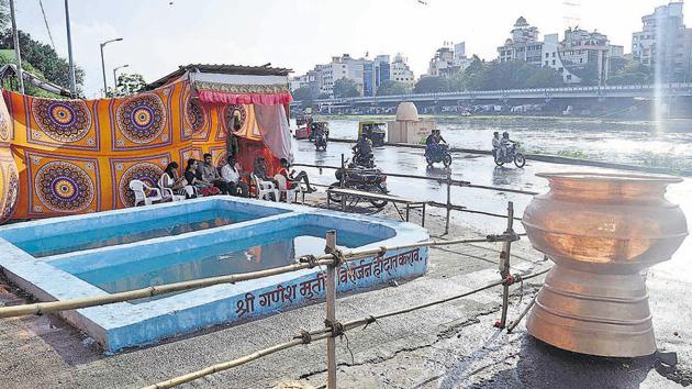 Pune Municipal Corporation prepared Immersion tanks and Nirmalya Kalash for upcoming Ganesha Immersion in Pune(RAVINDRA JOSHI)