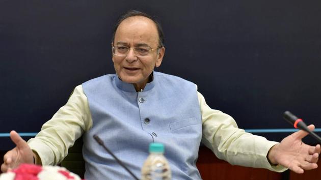 Finance minister Arun Jaitley at the release of ‘India: Three Year Action Agenda’ at Vigyan Bhawan in New Delhi.(PTI Photo)