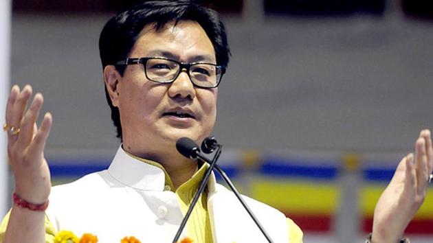 Minister of state for home affairs, Kiren Rijiju, at an event in New Delhi.(Sonu Mehta/HT File Photo)