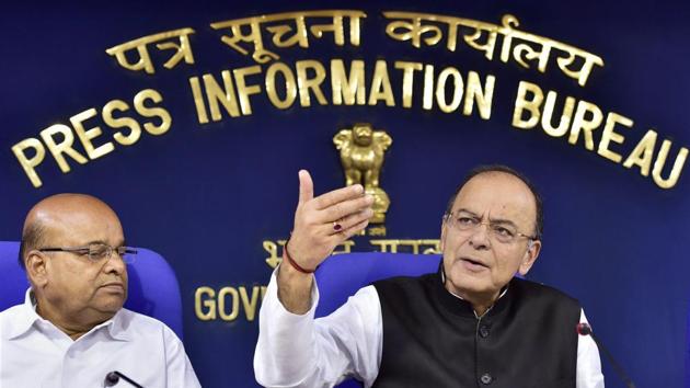 Union finance minister Arun Jaitley addresses a press conference after a cabinet meeting in New Delhi on Wednesday. (PTI) Union finance minister Arun Jaitley addresses a press conference after a cabinet meeting in New Delhi on Wednesday. (PTI)