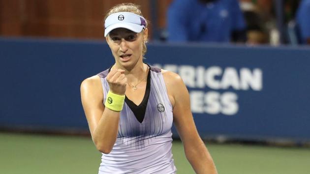 Ekaterina Makarova of Russia reacts after winning a point against Caroline Wozniacki of Denmark. (USA Today Sports)
