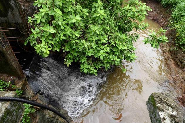 Clear demarcation between river water and the pollutants. (Bachchan Kumar/HT) Clear demarcation between river water and the pollutants. (Bachchan Kumar/HT)