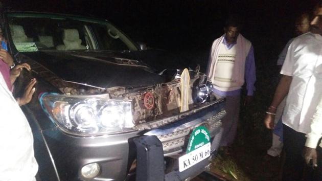 Yeddyurappa’s son’s car hit a pedestrian in Karnataka’s Davanagere district. (HT Photo) Yeddyurappa’s son’s car hit a pedestrian in Karnataka’s Davanagere district. (HT Photo)