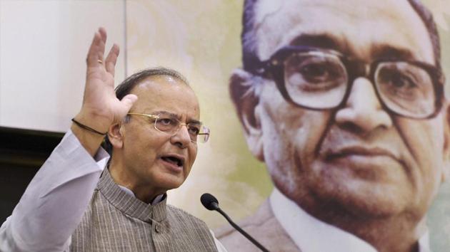 Union finance minister Arun Jaitley delivers Charti Lal Goel Memorial lecture in New Delhi on Friday. (PTI) Union finance minister Arun Jaitley delivers Charti Lal Goel Memorial lecture in New Delhi on Friday. (PTI)