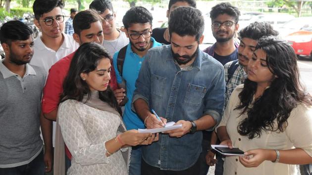 NSUI filing nomination at Physics department in Panjab University, Chandigarh . (Anil Dayal/HT) NSUI filing nomination at Physics department in Panjab University, Chandigarh . (Anil Dayal/HT)
