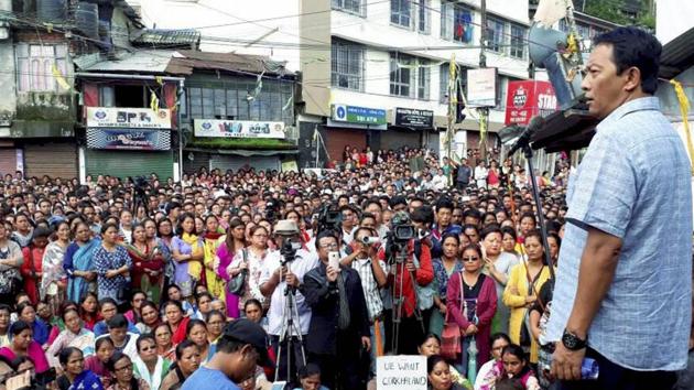 Gorkhaland supporters take part in a mass rally at Mirik in Darjeeling on Thursday. (PTI Photo) Gorkhaland supporters take part in a mass rally at Mirik in Darjeeling on Thursday. (PTI Photo)