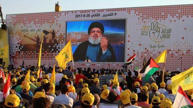 Hezbollah chief Hasan Nasrallah delivers a televised speech to his supporters at a rally in Baalbek on August 31. (AFP) Hezbollah chief Hasan Nasrallah delivers a televised speech to his supporters at a rally in Baalbek on August 31. (AFP)
