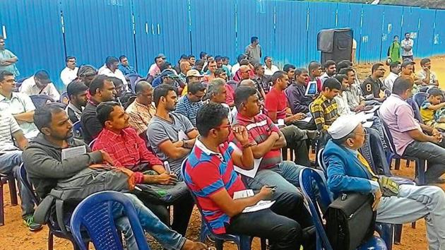 IT workers gather for a protest against layoffs in Bengaluru. (HT Photo) IT workers gather for a protest against layoffs in Bengaluru. (HT Photo)